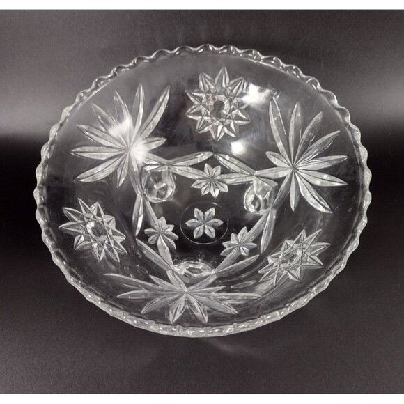 Anchor Hockings Glass Bowl Candy Dish Clear Scalloped Footed Star Of David 7" - Picture 3 of 6
